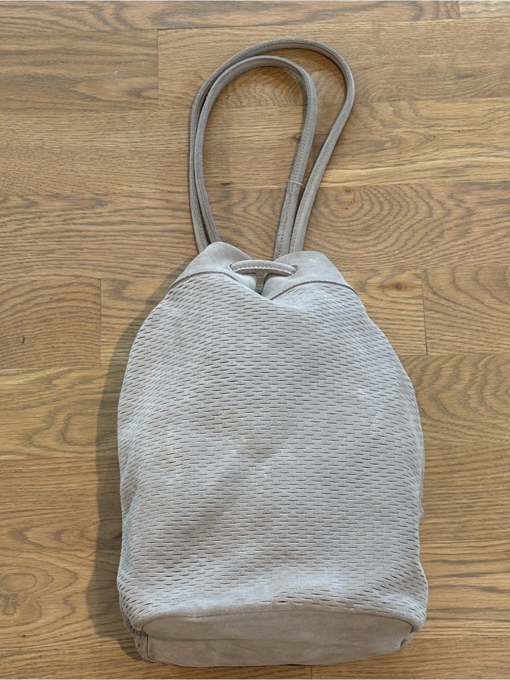 Monserat De Lucca Light Grey Suede Drawstring Backpack - NWOT